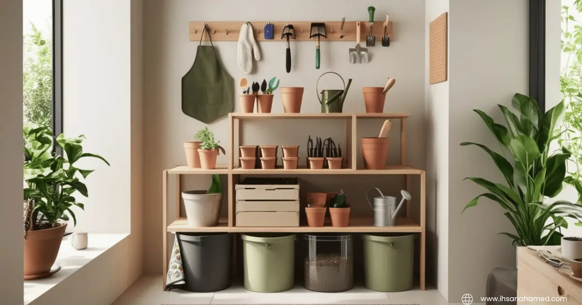 Indoor gardening tool storage